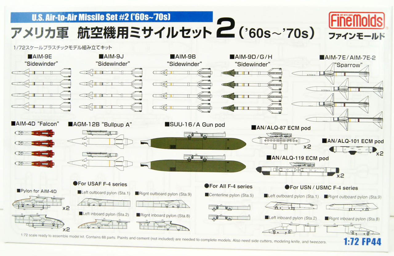 FineMolds 1/72 US Air-to-Air Missile Set #2 1960s-70s FP044